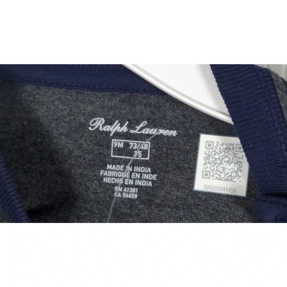 Polo Ralph Lauren Baby Boy Shirt 9M Long Sleeve Gray Blue Script Logo NWT